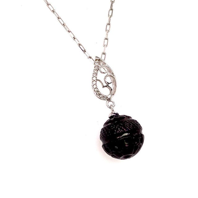 Fine Quality Carved Tahitian Pearl Diamond Necklace 18k Gold 11.2 mm 16" Certified $2,290 817266 This is a Unique Custom...