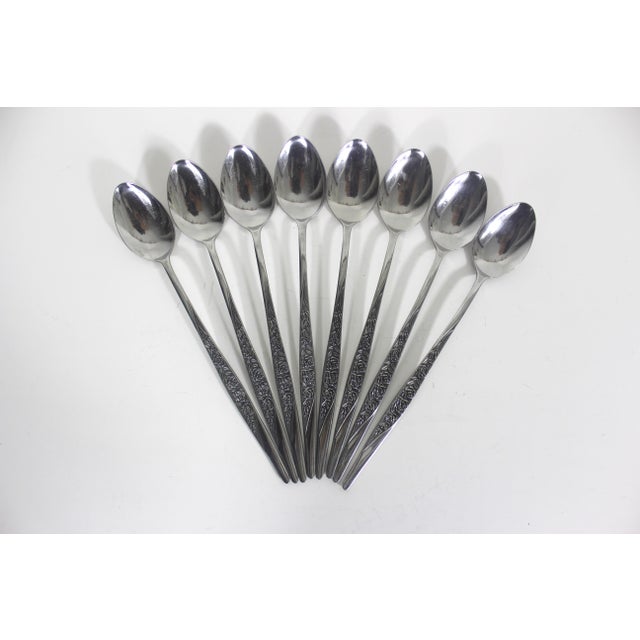 Mid 20th Century Vintage Mid Century Modern Japan Stainless Iced Tea Spoons Caress Rose Steel - Set of Eight Long Ice Sundae For Sale - Image 5 of 9