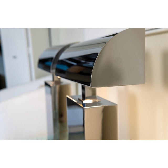 Postmodern Pair of Karl Springer "Sculpture Desk Lamp" in Polished Chrome 1980s (Signed) For Sale - Image 3 of 7