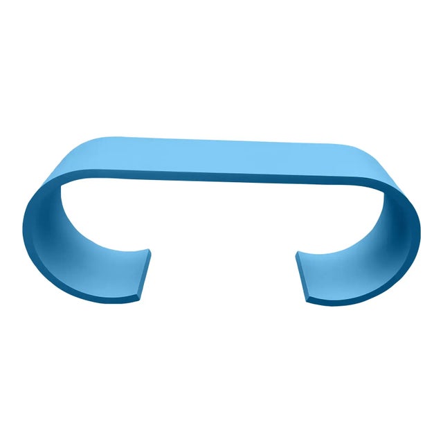 Mid Century Modern Waterfall Style Console Ocean Blue For Sale - Image 4 of 4