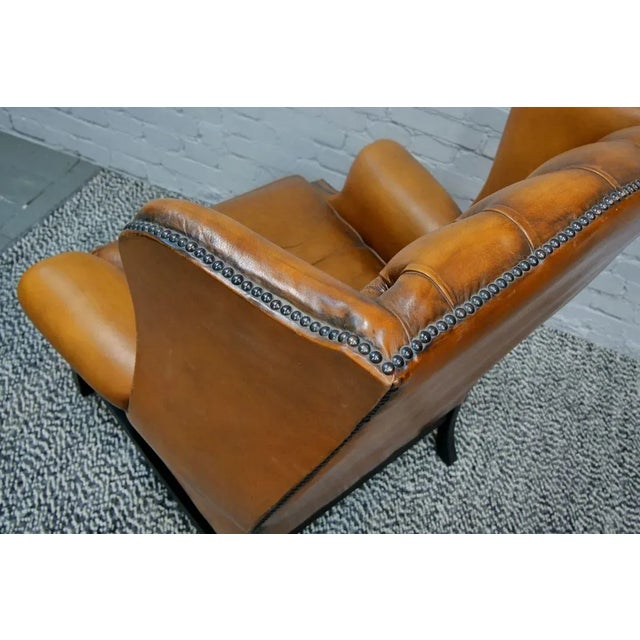 Animal Skin Chesterfield Wingback Armchair, England, 1960s For Sale - Image 7 of 16