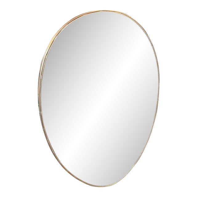 1960s Giò Ponti Style Mid-Century Modern Brass Italian Oval Wall Mirror For Sale