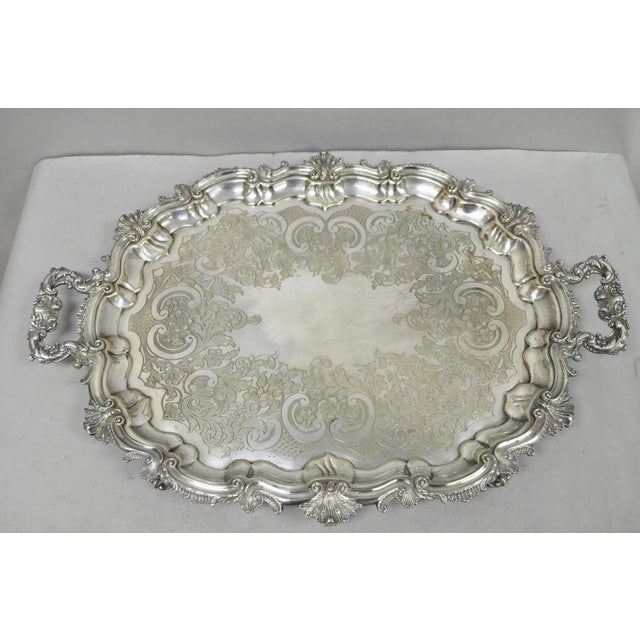 Antique Gorham English Victorian Silver Plated Scalloped Serving Platter Tray For Sale - Image 18 of 18