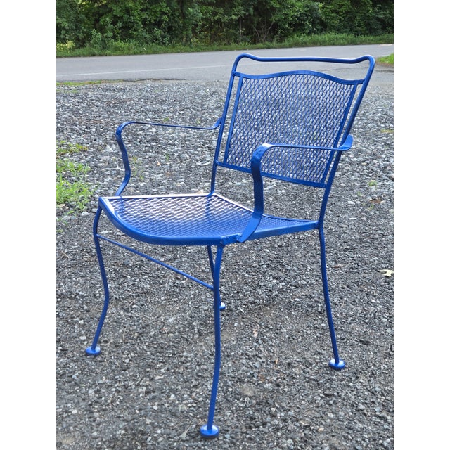 Vintage Wrought Iron Patio Set Painted Ford Blue, 3 Pieces For Sale - Image 13 of 18