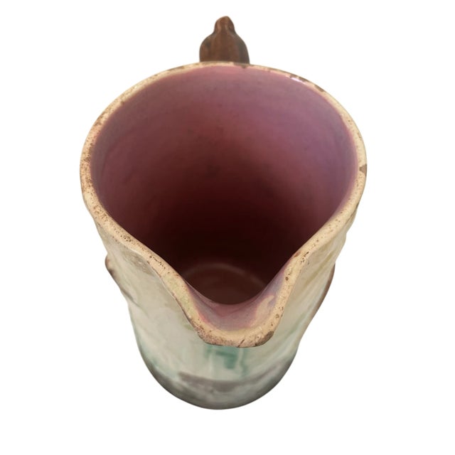 Ceramic Antique England Majolica Pitcher Crane Stork & Lily Pad Aesthetic Style #36 For Sale - Image 7 of 8