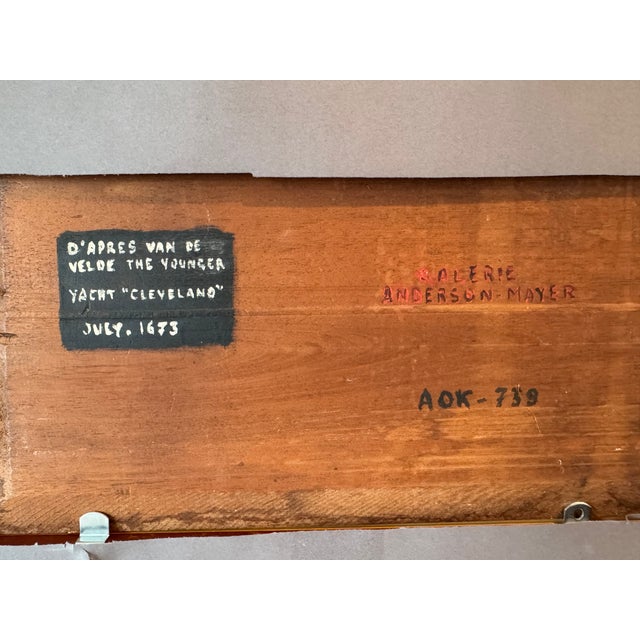 Paint 1960s After Willem Van De Velde the Younger, "The Royal Yacht Cleveland" — Vintage French Marine Oil Painting, Galerie Anderson-Mayer Paris Provenance For Sale - Image 7 of 7