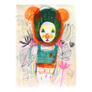 Lying Down Watching the Sun Go Down - Colorful Whimsical Figurative Art on Paper Original Artwork by Silvia Pavarini