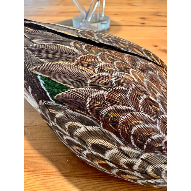Vintage Hand-Carved Wooden Duck Decoy Sculpture, Signed & Dated 1976 (96?) | Folk Art For Sale In Phoenix - Image 6 of 7