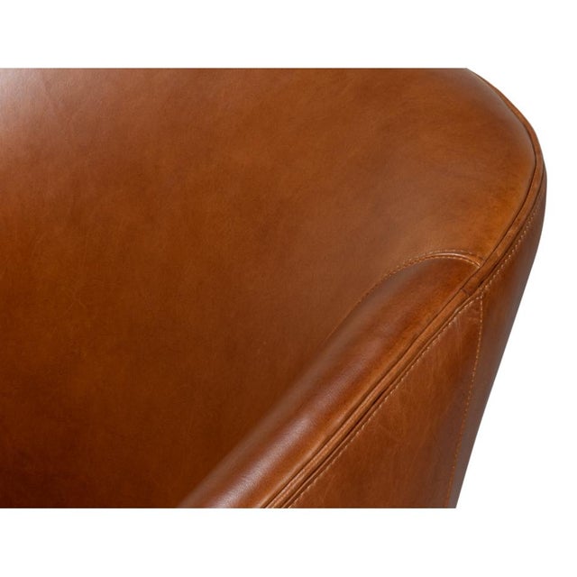 Contemporary Mid Century Modern Style Brown Leather Accent Chair For Sale - Image 10 of 11