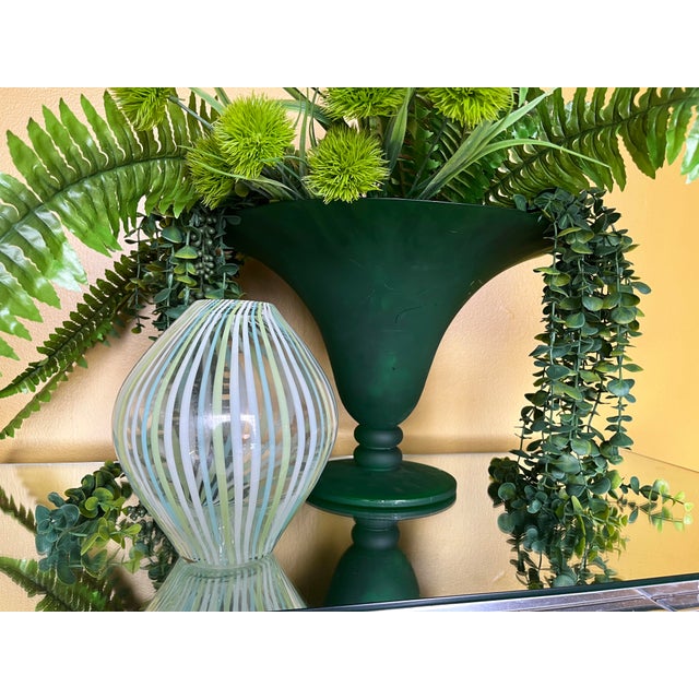 Mid-Century Modern Mid-Century Modern Murano Style Striped Filigree Art Glass Vase For Sale - Image 3 of 8