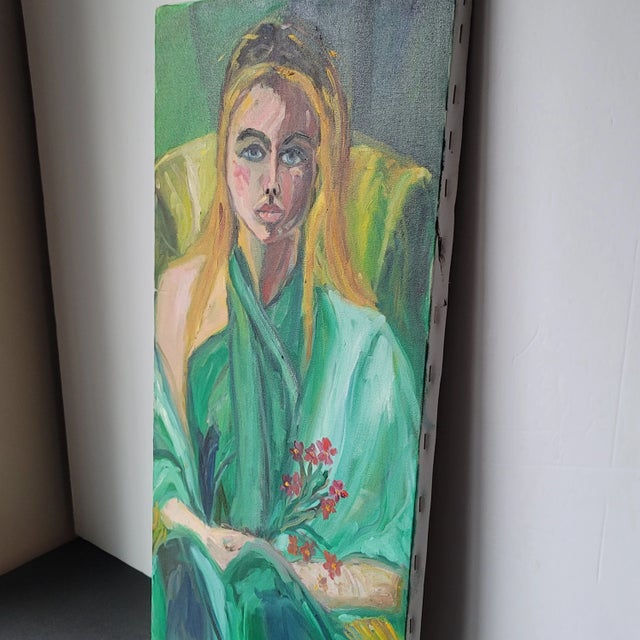 Impressionist "Girl With Flowers" Expressionist Portrait Oil Painting by Rosemary Rabut For Sale - Image 3 of 6