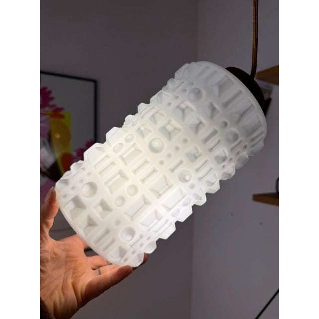 Pendant Lamp in Structured Glass and Teak, Denmark For Sale - Image 3 of 11