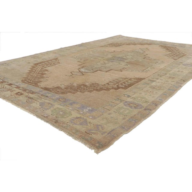 52045 Earth-Tone Vintage Turkish Oushak Rug, 05'00 x 07'11. This hand-knotted wool vintage Turkish Oushak rug can inspire...
