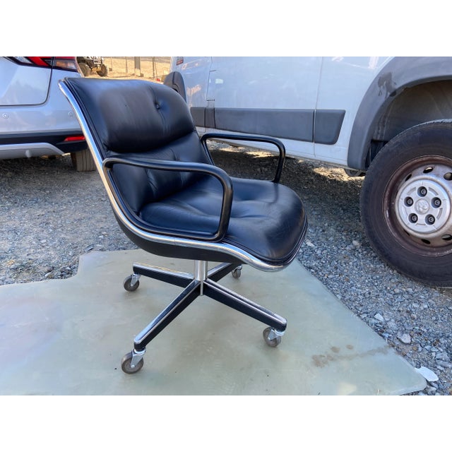 Unmarked Charles pollock leather executive desk by knoll missing a button some scuffs and marks see pictures for details.