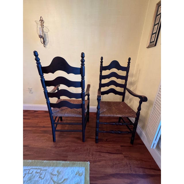 Antique French Country Ladderback Chairs With Rush Seats, Pair, Late 19th Century For Sale - Image 9 of 11