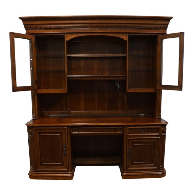 Contemporary High End Cherry Contemporary Traditional Style 80" Computer Desk / Credenza W. Storage Display Hutch For Sale - Image 3 of 12