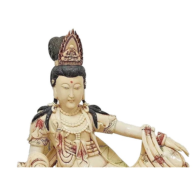 Chinese Reclining Guanyan Made Of Bone & Bone Tiles 14" H X 17 1/2" W X 7 1/2" D