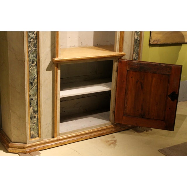 Italian Neoclassical Faux Marble Lacquer and Giltwood Open Shelves Cabinets, Set of 2 For Sale - Image 13 of 18