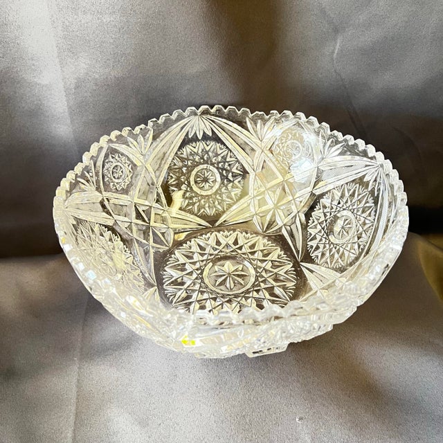 Antique American Brilliant Cut Crystal Bowl Hobstar Starburst 9” For Sale - Image 10 of 12
