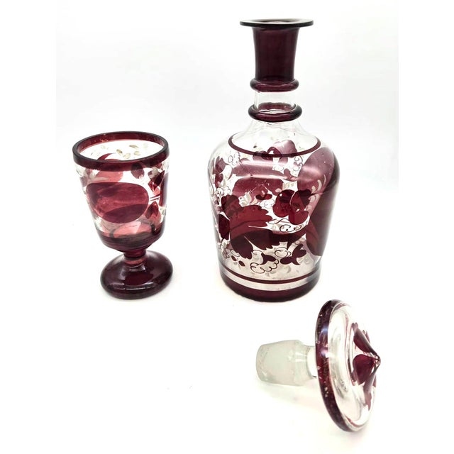 Bohemia Bohemian Style Ruby Red Crystal Decanter & Goblet, Set of 2 Pieces For Sale - Image 4 of 8