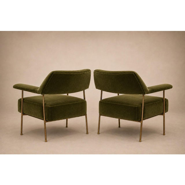 Brazilian Modern Pair of Armchairs in Aged Brass & Olive Green Mohair by Joaquim Tenreiro, 1950s For Sale - Image 15 of 17