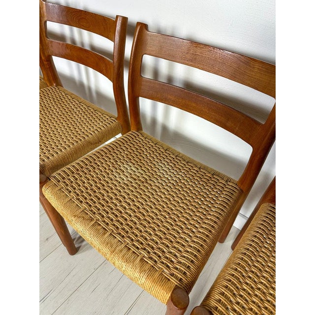 Beige Vintage Danish Teak and Papercord Dining Chairs 84 by Niels O. Møller for Jl Møller, 1960s, Set of 6 For Sale - Image 8 of 13