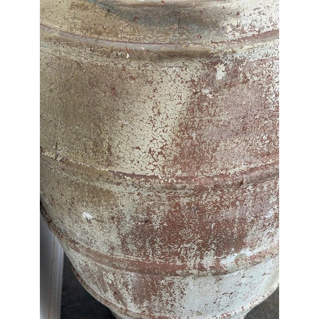 Monumental Ribbed Terracotta Planter With Heavily Distressed Patina For Sale In Los Angeles - Image 6 of 11