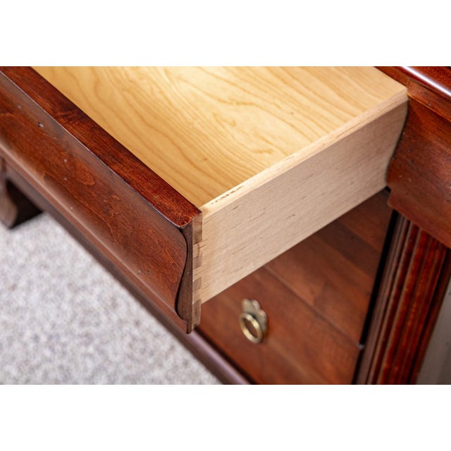 2010s Ethan Allen British Classics Collection Nutmeg Chest of Drawers With Hidden Top Drawer & Protective Glass Top For Sale - Image 5 of 6
