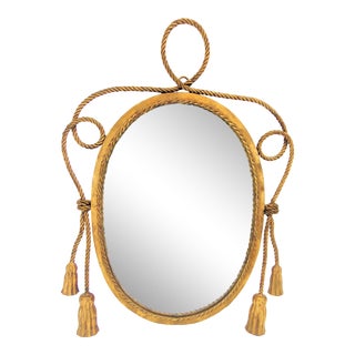 Hollywood Regency Gold Gilt Tassel Mirror For Sale