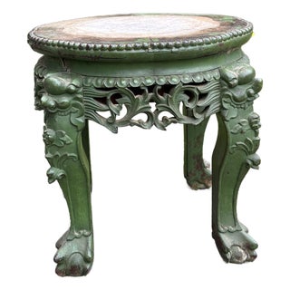 Antique 19th Century Chinese Carved Hongmu Rosewood Marble Top Table Cut Down For Sale