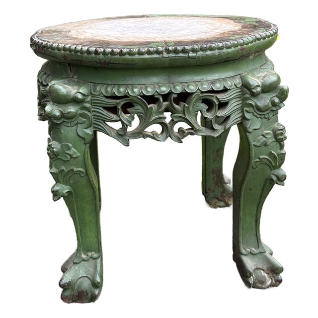 Antique 19th Century Chinese Carved Hongmu Rosewood Marble Top Table Cut Down For Sale