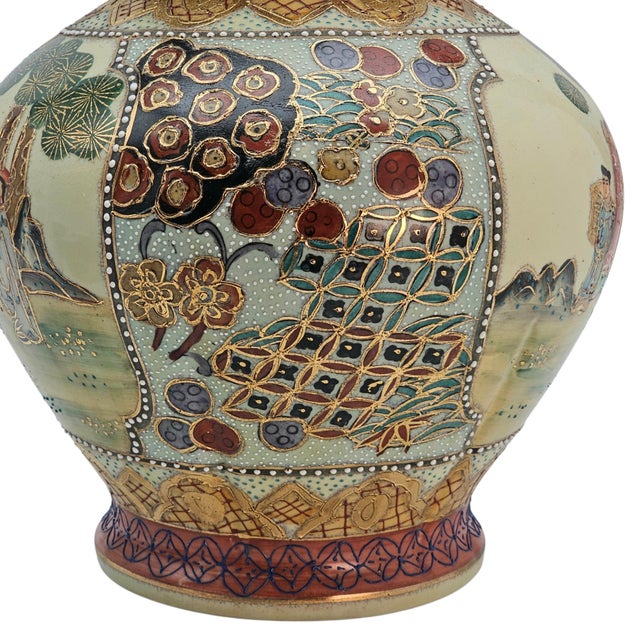 Ceramic Antique Japanese Satsuma Moriage Covered Ginger Jar With Chinese Figures For Sale - Image 7 of 17
