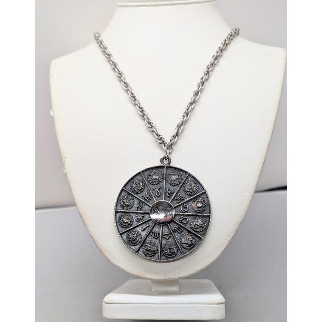 Vintage 1970s Signed Napier Silvertone Round Horoscope Pendant Necklace For Sale - Image 10 of 18