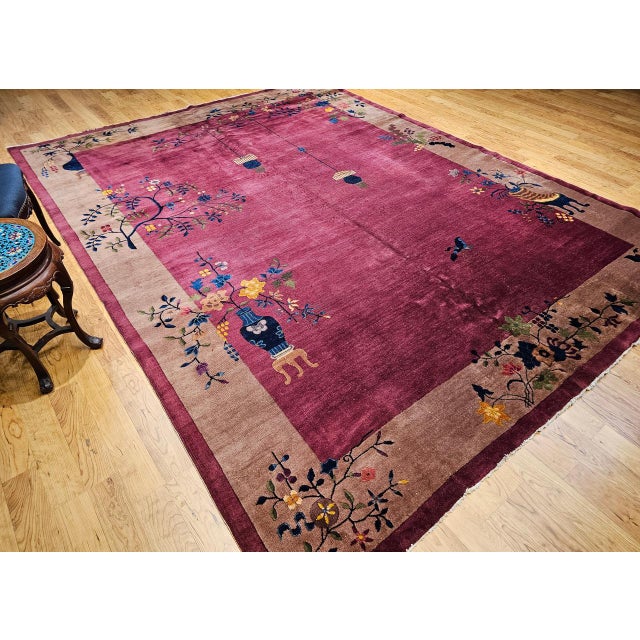 Vintage Chinese Art Deco Hand-Knotted Rug, Floral Motif, Wool, 1900s, 9' x 12' For Sale - Image 18 of 18