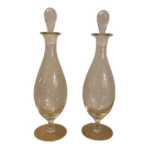 Late 20th Century Etched Glass Decanters - a Pair