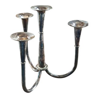 Mid Century 4 Arm Silver Plate Bauhaus Candle Holder - Attributed to William Wagenfeld for WMF For Sale