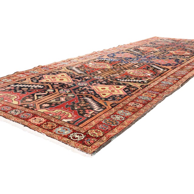 54143 Antique Persian Heriz Rug, 04'06 x 11'09. The Bastion Monolith: A Late 19th Century Persian Masterpiece of Sacred...