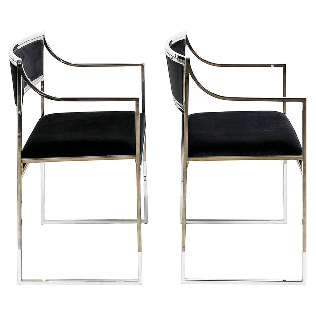 Black Mid-Century Modern Italian Chrome and Velvet Chairs, 1970s, Set of 6 For Sale - Image 8 of 13