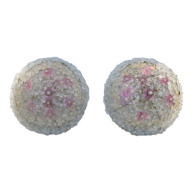 1970s Amazing Set of 2 Murano Glass Ceiling Flower by Seguso for Venini For Sale