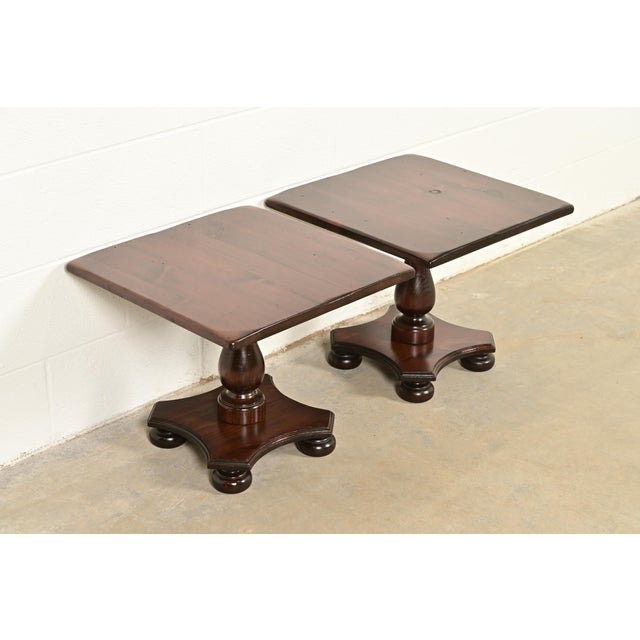 1970s Ethan Allen Early American Solid Pine Pedestal Side Tables, Pair For Sale - Image 5 of 10