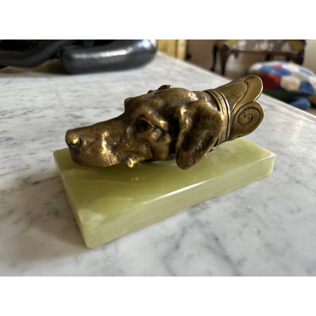 Brass Dog Head Letter Clip on Green Onyx Base, Germany, 1920s For Sale - Image 13 of 13