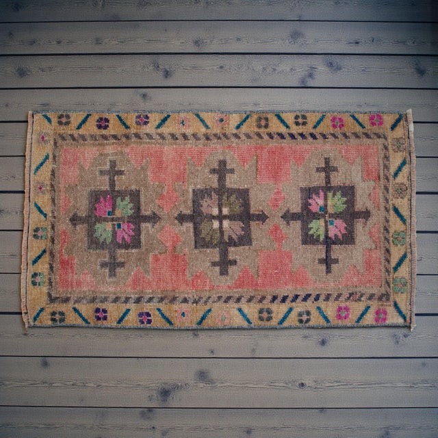 Mid-Century Modern 1970s HHand Knotted Small Turkish Rug Door Mat, Entryway Rug, Bath Mat, Kitchen Decor, - 18″ × 32″ For Sale - Image 3 of 13