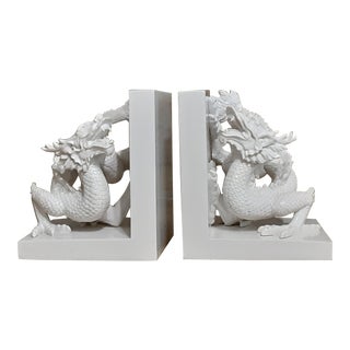 Contemporary Chinoiserie Blanc De Chine Dragon Bookends - A Pair For Sale