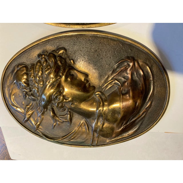 Art Nouveau Art Nouveau Augustus St. Gaudens Solid Brass Plaques Pair For Sale - Image 3 of 9