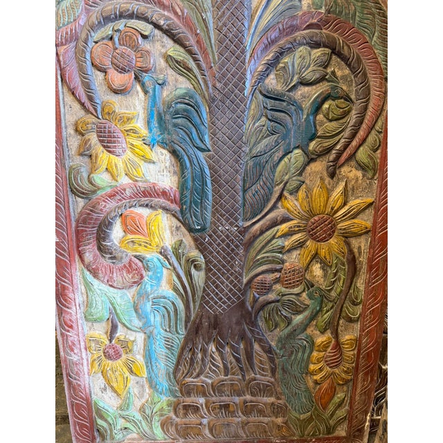 Vintage Hand-Carved Tree of Dreams Wood Barn Door Wall Panel With Peacock & Sunflower 84x36 For Sale - Image 4 of 7