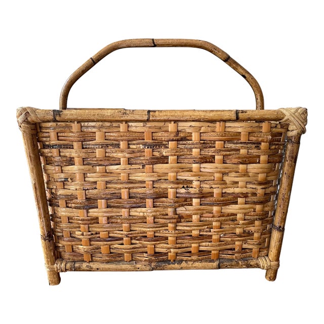 Bamboo, Rattan Magazine Stand Chairish