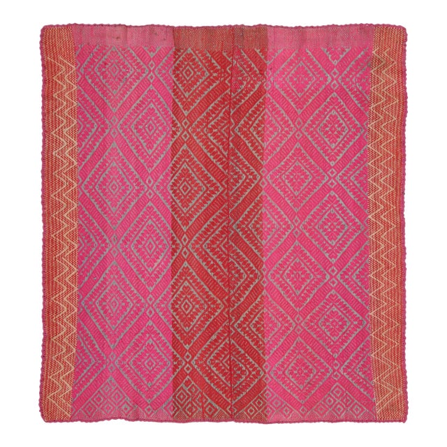 Vintage Frazada Kilim in Pink & Red Geometric Patterns - Rug & Kilim For Sale