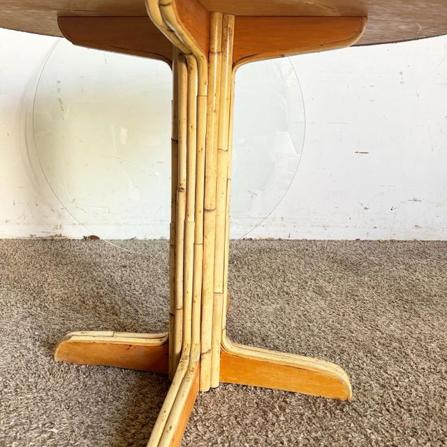 Boho Chic Buri Rattan Top Bamboo Glass Top Dining Table | Chairish