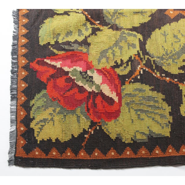 Contemporary Vintage Moldovan Floral Kilim With Central Vase Bouquet – Handwoven Eastern European Flatweave Square Kilim - 8' 8'' X 9' 2'' For Sale - Image 3 of 11
