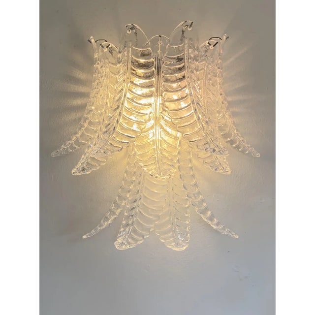Metal Set of 4 Transparent “Felci” Murano Style Glass Wall Sconces For Sale - Image 7 of 12